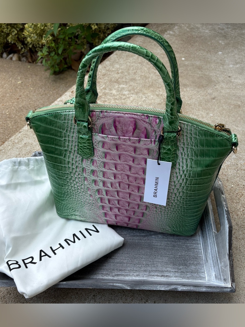 Brahmin NWT Duxbury Satchel Apple Blush Ombre Melbourne Croc Embossed Leather - Picture 2 of 13